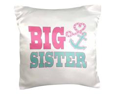 3dRose PC 165882 _ 1 Big Sister Cute Anker und Herz Seil pink und Aqua Kissen Fall, 40,6 x 40,6 cm