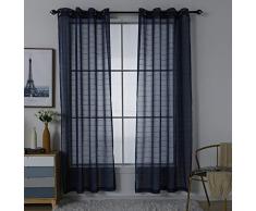 HCILY Vorhang, 2 Paneele mit Streifen, Weiß, Voile, Fensterbehandlung, Gardinenstange für Schlafzimmer und Wohnzimmer W52 x L84 Navy