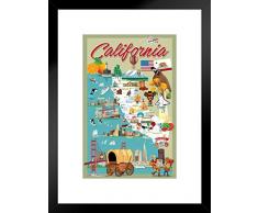 Poster Foundry ProFrames California Retro Cartoon Style Map Retro 20x26 inches Matted Framed Poster