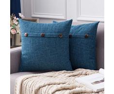 MIULEE Dekorative Lendenwirbel-Kissenbezüge, Landhaus-Stil, Leinen, Kissenbezüge, Vintage-Dekor, Beige für Couch Sofa Schlafzimmer Auto 2 Pieces, 18x18 Three Button-Navy Blue