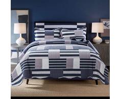 Umineux Stepp-Bettwäsche-Set, Baumwolle, Queen Size, wendbar, 3-teilig, Tagesdecke mit Kissenbezügen, bedrucktes Patchwork, Übergröße, weich für alle Jahreszeiten Queen Blue/White Plaid