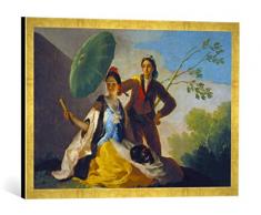 Gerahmtes Bild von Francisco José de Goya Der Sonnenschirm, Kunstdruck im hochwertigen handgefertigten Bilder-Rahmen, 70x50 cm, Gold Raya