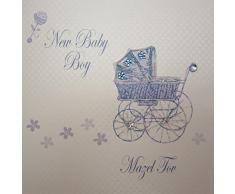 WHITE COTTON CARDS New Baby Boy Mazel Tov Jüdische, Kinderwagen, handgefertigt, Blau