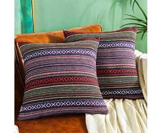 AmHoo Bohemian Retro Stripe Überwurf Kissenbezug Boho Ethnic doppelseitig Muster Kissenbezug für Couch Sofa Bett Wohnzimmer 20×20 violett, rot
