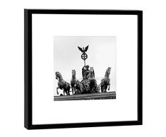 COGNOSCO Fotografie im Holzrahmen: Quadriga/Brandenburger Tor Fotodruck-Format 27 x 27 cm-Rahmenfarbe schwarz-Hochwertiges Wandbild, Geschenkidee oder Souvenir aus Berlin, Holz, Weiß, Rahmen