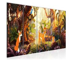 Bilder Kinderzimmer Wald Tiere Wandbild 200 x 80 cm Vlies - Leinwand Bild XXL Format Wandbilder Wohnzimmer Wohnung Deko Kunstdrucke Orang 5 Teilig - MADE IN GERMANY - Fertig zum Aufhängen 022755a