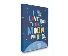 Die Kinder Raum von Stupell Love You Moon und Rückseite Rocket Schiff Gespannte Leinwand Wandbild, blau