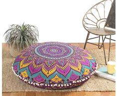 Popular Handicrafts Mandala Round Hippie Bodenkissen 32 Round Floor Pillow Cover Violett, Mehrfarbig