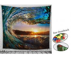 INNICON Natürliche Landschaft Wandbehang Hippie bedruckte Wasserpflanze Ozeanwand Strand Hochzeit Landschaftsdekoration Tapisserien Tagesdecke Picknick Bettlaken Decke 51 X 59 in(130x150cm) Landscape 03