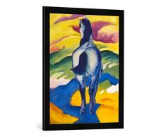 Gerahmtes Bild von Franz Marc Blaues Pferd II, Kunstdruck im hochwertigen handgefertigten Bilder-Rahmen, 50x70 cm, Schwarz matt