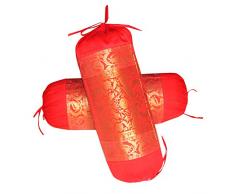 Real Online Seller Kissenbezüge, indische runde Rolle, Seide, für Nackenrolle, dekoratives Pfauen-Design, 46 x 20 cm, Kastanienbraun