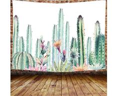DBLLF DBZY0922 Wandbehang Kaktus, Weiß und Grün, Sukkulenten-Pflanzen, Tischdecken, Blumen-Wandteppich, Heimdekoration für Schlafzimmer, 203,2 x 152,4 cm
