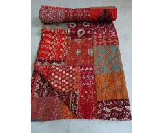Jaipurtextilehub Patchwork-Seide Kantha-Decke, Kantha-Decke, Tagesdecke, Patch-Kantha-Überwurf, Kantha-Tagesdecke, Bohemian-Bettwäsche, King-Size-Bettdecke, 90 x 108 (Multi Patchwork) 90 X 108 Inch Bunt