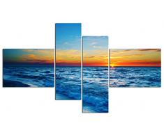 Meer und feuriger Himmel Landschaft Impressionismus Art Wand Wohnzimmer Home dekorativ HD Bild Leinwand Gemälde von sparyed (40 x 30 cm2 & 20 x 60 cm2), Blau, Orange, 40x30cm*2&20x60cm*2(Framed)