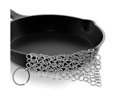 Nutrichef NCCISSC84 Edelstahl-Reiniger, 10 x 10 cm, rostfrei, spülmaschinenfest, Kettenschaber, Metallschaber für vorgewürzte Pfannen, Töpfe, Dutch Oven, Schwarz