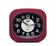osmofuze Mini Fluoreszierend Schlafzimmer Wecker, Silent geräuschlos Analog Kleine und leichte Quarz Wecker mit Licht, batteriebetrieben Rectangular weinrot