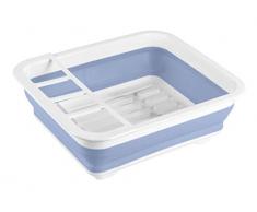 Wenko Geschirrabtropfer Gaia faltbar, zusammenfaltbarer Geschirr Abtropfständer für die Küche, Abtropfgestell mit Besteck-Halter und Tellerständer, Kunststoff, 36,5 x 13 x 31 cm, blau/weiß