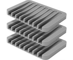 Anwenk Seifenschale Dusche Wasserfall Seifenhalter Seifenhalter Abtropfgestell Flexibles Silikon für Dusche/Badezimmer/Küche/Theke, hält Seife Bars trocken sauber grau