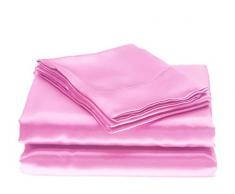 bedify Betten 100% Pure Seide Bettlaken aus Satin Set 7, Seide Spannbetttuch 38,1 cm Tief Tasche, Seide Bettlaken, Seide Bettbezug und Kissenbezüge Set. Full Rose