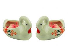 Tom Barrington Teelichter aus Keramik, handbemalt, Schwanenmotiv, wiederverwendbar, 2 Stück