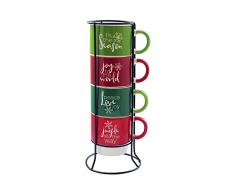 American Atelier Becher & Rack Set - 4 Tassen & Standregal aus Metall für Küchenarbeitsplatte, Insel oder Café Display - Geschenk für Tee- & Kaffeeliebhaber - Urlaubsdesign 14 oz Jingle den ganzen Weg