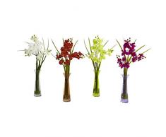 Nearly Natural Mini-Phalaenopsis mit Farbiger Vase (Set mit 4 Seidenarrangements, 8 x 5,5 x 18 cm), Mehrfarbig