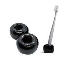 SUKRAGRAHA Mini Keramik Zahnbürstenhalter für Badezimmer Schminktisch Arbeitsplatten Pack of 2 schwarz