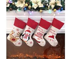 Bstaofy Weihnachtsstrümpfe, dehnbar, handgefertigt, gewebte Schneeflocken und Rentiere, 56 cm, 4 Stück