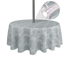 QIQIHOME 152,4 cm (1,5 m) Outdoor Tischdecke Wasserdicht Tischdecke Tischdecke Outdoor mit Sonnenschirm Loch Regenschirm Loch und Reißverschluss 60 Round Grau