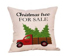 Softxpp Kissenbezug mit Weihnachtsbaum, Vintage, roter LKW mit Bäumen, rustikaler Landhaus-Stil, Winter, Urlaub, Dekoration, für Sofa, Couch 45,7 x 45,7 cm, Baumwolle/Leinen
