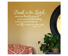 Wandtattoo mit Spruch 3:5-6, Schriftzug Trust in The Lord with All Your Heart, Vinyl 12.5 H x 22 L weiß
