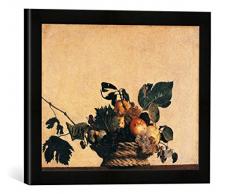 Gerahmtes Bild von Michelangelo Merisi Caravaggio Der Obstkorb, Kunstdruck im hochwertigen handgefertigten Bilder-Rahmen, 40x30 cm, Schwarz matt