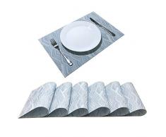 MYVATN gewebte Vinyl-Platzsets für Esstisch, rutschfest, hitzebeständig, für Küchentisch und Tischdekoration. 6pcs placemats Geometrisches Blau