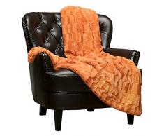 Chanasya Super Soft Fuzzy Fell Elegante Kunstfell rechteckig geprägtes Muster mit flauschigem Plüsch Sherpa Cozy Warme Tagesdecke, 100% Polyester, Orange, 50x65 inches