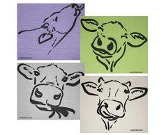 SWEDEdishcloths Schweden-Geschirrtücher, gemischte Kuh-Silhouetten, 4 Stück, umweltfreundlich, wiederverwendbar, saugfähiges Reinigungstuch