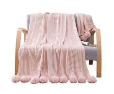 MOOJIIN Moonjiin Überwurf, 100% Baumwolle, hypoallergen, gestrickt, wendbar, leicht, mit Fransen, für Zuhause, Dekoration, Bett, Sofa, Sessel 39x59 Hellrosa