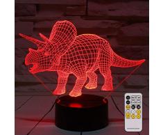 MH ZONE 3D-Nachtlicht, Dinosaurier-Nachtlicht, Nachttischlampe, 7 Farben mit Smart Touch Fernbedienung für Kinder, Frauen, Mädchen und Jungen Dinosaur Triceratops