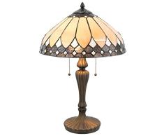 Lumilamp 5LL-5184 Tischleuchte Tischlampe Tiffany Stil Art Deco Natur/Braun Ø 41 * 60 cm / E27 / Max. 2x60 Watt handgefertigt Glasschirm dekoratives Buntglas Retro Antik Stil