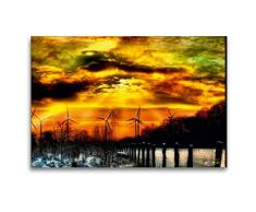 Calvendo Premium Textil-Leinwand 120 cm x 80 cm quer, Windräder im Sonnenuntergang | Wandbild, Bild auf Keilrahmen, Fertigbild auf echter Leinwand. zwischen Tag und Nacht Kunst Kunst