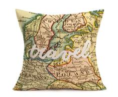 YANGYULU Kissenbezug, rosafarbenes Hirsch mit Zitat, Baumwollleinen, quadratisch, Standard-Kissenbezug für Zuhause, Sofa, Sessel, Schlafzimmer, Wohnzimmer, 45,7 x 45,7 cm Europe Map