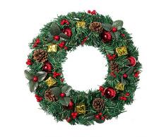 Luxanna Weihnachtsgirlande mit roten Kugeln, Tannenzapfen, für Weihnachten, Party, Zuhause, Haustürdekoration, 33 cm