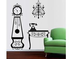 Walplus Wandsticker selbstklebend Wandsticker Möbel Großvater Uhren Kronleuchter Telefon Wandbild Kunst Abziehbilder Vinyl Home Dekoration DIY Living Schlafzimmer Decor Tapete 140 x 220 cm, schwarz