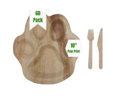 Cutie Green Palm Leaf Teller-Set (50 Teller + 50 Gabeln + 50 Messer) – 100% umweltfreundliche Einwegteller – strapazierfähiges All Natural Geschirr für Camping, Grillen, Outdoor 10 Paw Print Set