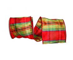 Reliant Ribbon 92945W-601-10F Plaid Nutcracker Dupioni Wired Edge Band, Limettengrün/Rot, 4 Inch X 10 Yards