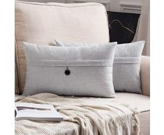 MIULEE Dekorative Lendenwirbel-Kissenbezüge, Landhaus-Stil, Leinen, Kissenbezüge, Vintage-Dekor, Beige für Couch Sofa Schlafzimmer Auto 2 Pieces, 12x20 Single Button-Greyish White