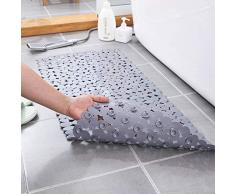 Fomoom rutschfeste Badematte mit Kieselsteinen, rutschfeste Badewannenmatte, waschmaschinenfest, mit Ablauflöchern, Saugnäpfen für Badezimmer 27x14 grau