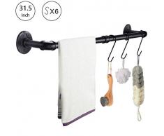 Etzion Handtuchstange mit 6 Haken, zur Wandmontage, extra lang, für Badezimmer, Küche, Schrank, Handtuchhalter, Kleiderstangen