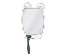 iDesign Power Lock Rasierspiegel, rechteckiger Schminkspiegel aus Kunststoff mit zwei starken Saugnäpfen, durchsichtig