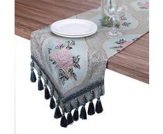 LUCKYHOUSEHOME Luckyhouse Tischläufer mit Spitze, Bestickt, mit Blumenmuster, Jacquard, für Esszimmer, Party, Hochzeit, Kommode 11 x 70 blau