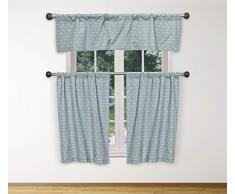 Kensie Tate Küchenvorhang und Etagen-Set 58x15 (1 Piece) 29x36 (2 Pieces) Blau-Weiß
